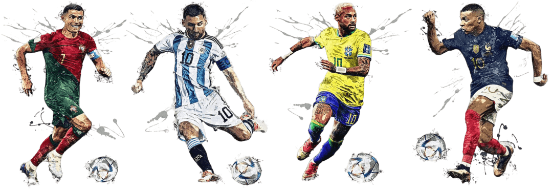 Ronaldo, Messi, Neymar and Mbappé illustration