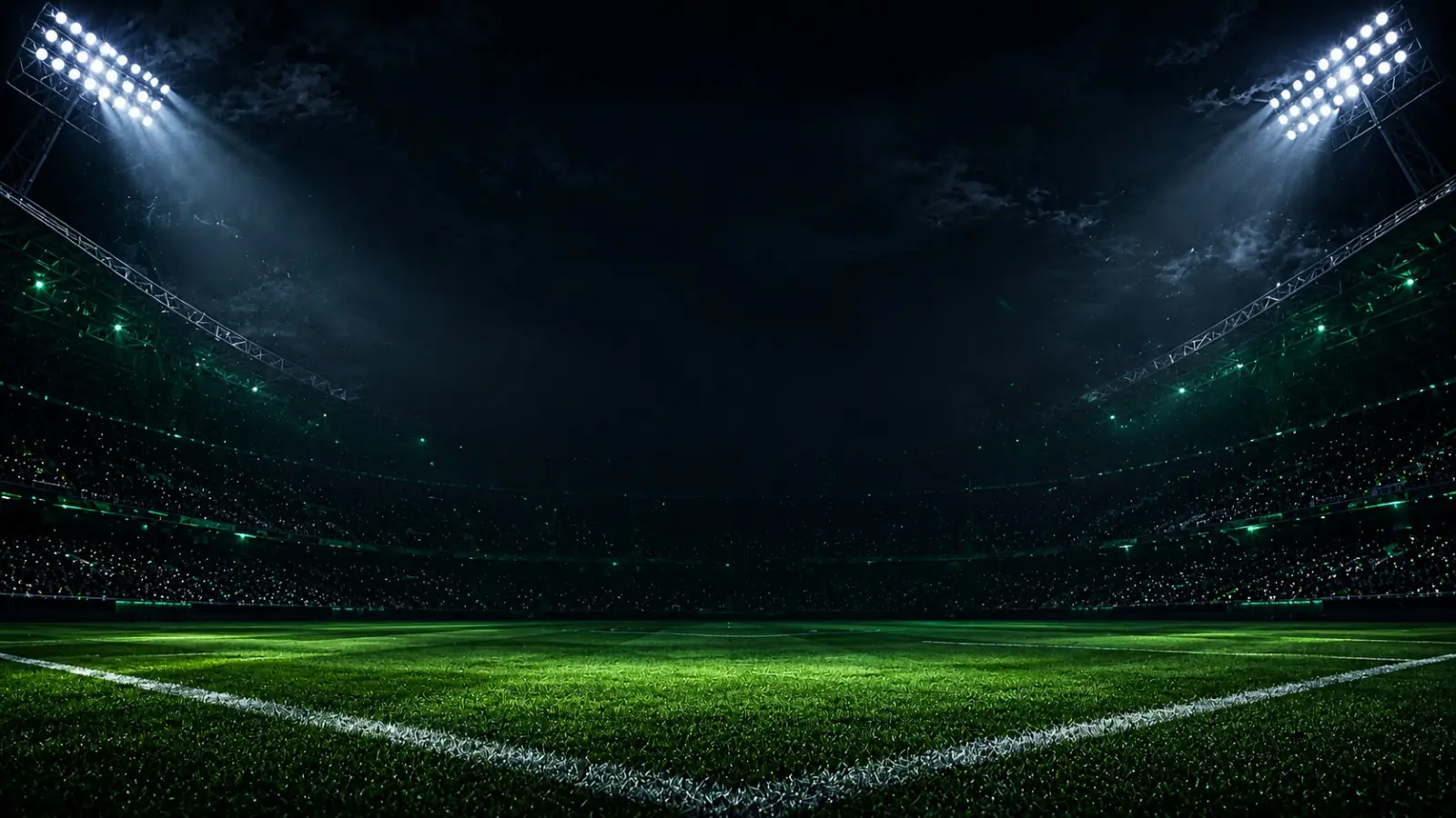 Floodlit football stadium at night
